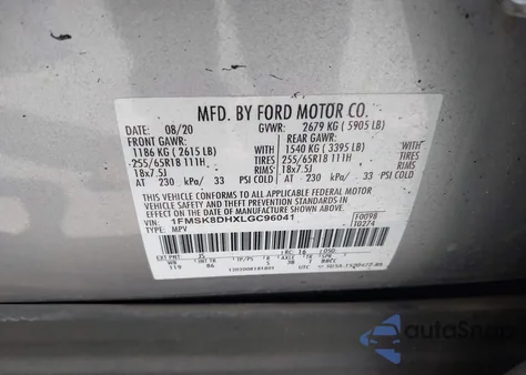 2020 Ford Explorer Xlt из США, поврежденный, VIN 1FMSK8DHXLGC96041